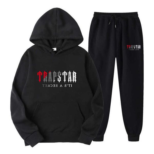 

tracksuit trapstar sportswear printed men's sports sweater warm color two-piece loose hoodie pants jogging hooded suit, Gray