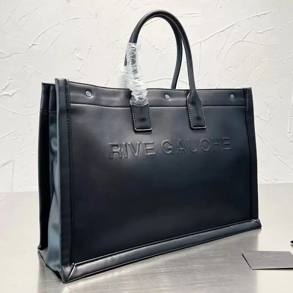 

leather tote bag women rive gauche handbag shoulder bag shopping bags purse embossed letters