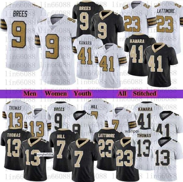 

2023 2021 men football 9 drew brees 41 alvin kamara thomas 7 taysom hill 23 marshon lattimore stitched ''nfl''jersey, Black;red