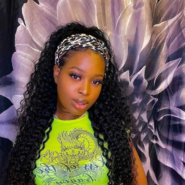 

nxy lace wigs deep curly headband wig100% human hai brazilian wave with head band no glue scarf for black women glueless remy 230106, Black;brown