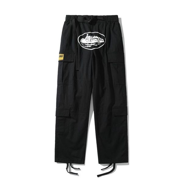 

men's pants cargo mens streetwear hip hop printed casual trousers couple military retro multi-pockets straight loose overalls pant pant, Black
