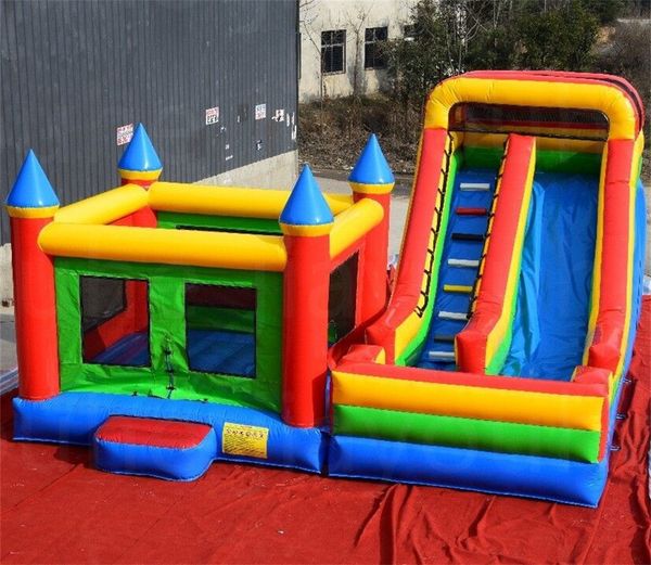

new design bouncer trampoline slide combo commercial inflatable bouncer bounce castle with slide for kids/adults
