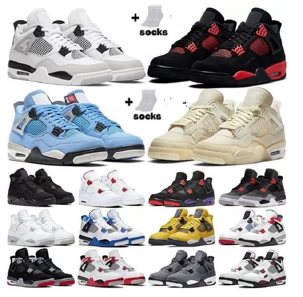 

2023 jumpman 4 4s basketball shoes university blue tech white sail white cement pure money red thunder pony hair guava ice sneakers kids big, Black