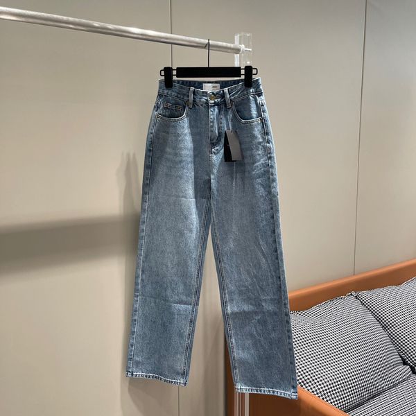 

women's trousers, spring new vintage jeans, trousers, straight tube, color contrast stitching, wash, american vintage gold thread embro, Blue