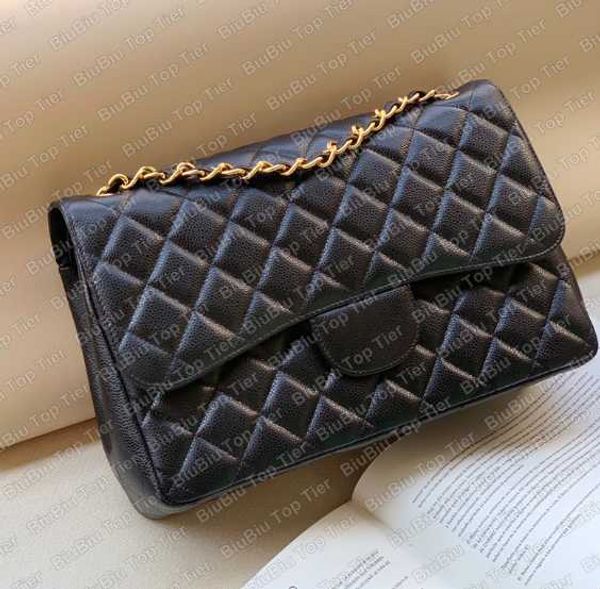 

10a tier quality double flap shoulder bag 30cm jumbo luxury designer genuine leather caviar lambskin classic black wallet quilted sgfd