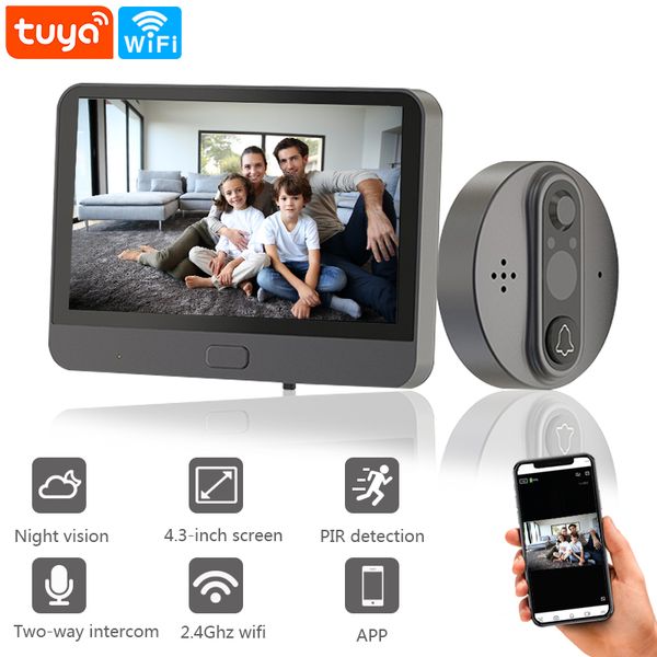 

wifi video door peephole camera doorbell viewer with lcd monitor night vision tuya app control for apartment home security
