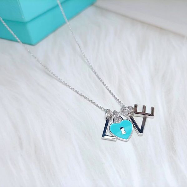 

classic love blue enamel necklace luxury s925 silver pendant women's jewelry gift factory wholesale and retail
