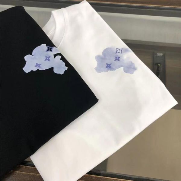 

2023 new light luxury round neck t-shirt cotton classic summer ink painting printing design simple comfortable casual, White;black