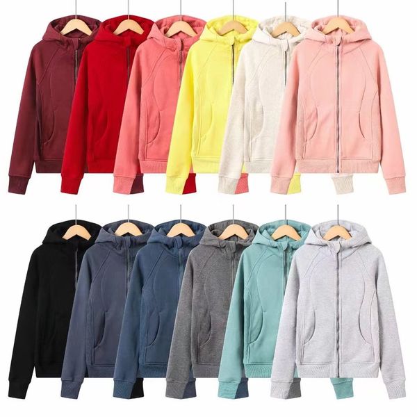 

2023yoga Outfits Women Brushed Full Zip Hoodie Jacket Sportswear LU Hooded Workout Track Running Coat with Pockets Outdoor Fleeces Thumb Holes, #10