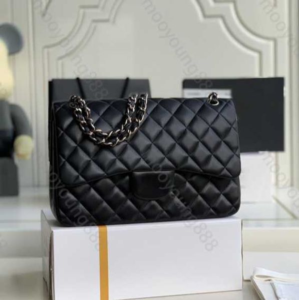 

10a tier quality jumbo double flap bag luxury designer 30cm real leather caviar lambskin classic all black purse quilted handbag dfgd