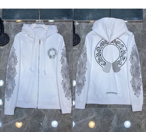 

classic fashion luxury mens zipper ch hoodies designer horseshoe sanskrit cross print pullover hooded coat sweatshirts sweater women loose, Black