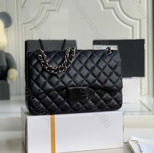 

10a tier quality jumbo double flap bag luxury designer 30cm real leather caviar lambskin classic all black purse quilted handbag sdfgsdg