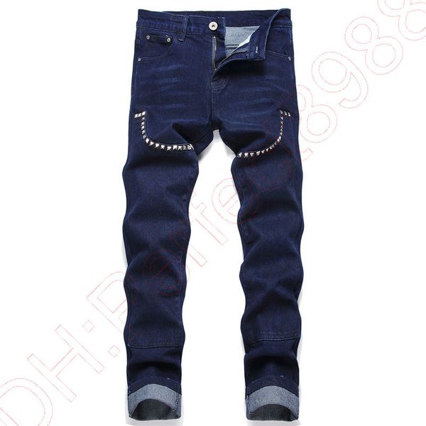

new jeans chino pants pant men's trousers stretch close-fitting slacks washed straight skinny embroidery patchwork ripped mens trend br, Blue