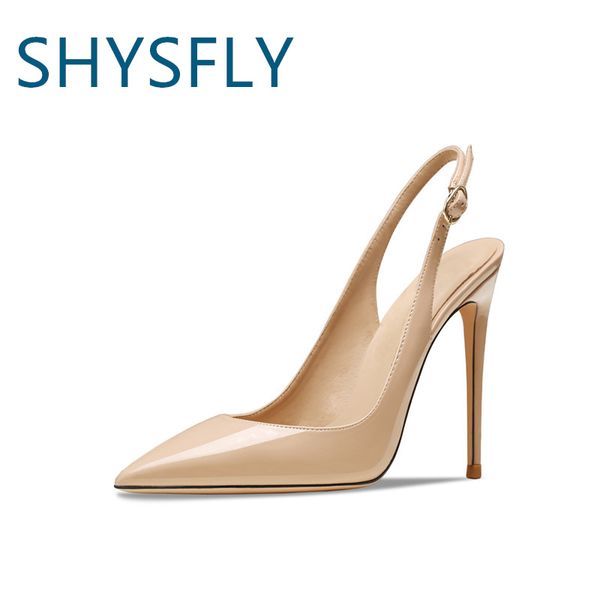

shysfly genuine leather elegant shoes pointed toes white buckle strap super high heels stelletos luxury designer party pumps, Black