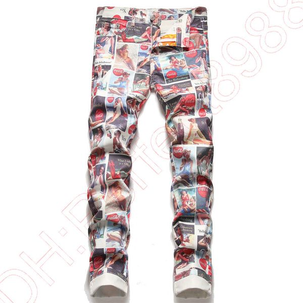 

new jeans chino pants pant men's trousers stretch close-fitting slacks washed straight skinny embroidery patchwork ripped mens trend br, Blue