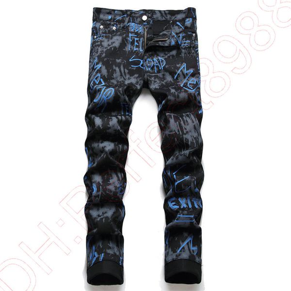 

new jeans chino pants pant men's trousers stretch close-fitting slacks washed straight skinny embroidery patchwork ripped mens trend br, Blue