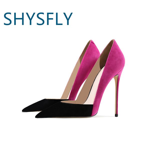 

shysfly genuine leather glitter dress shoes pointed toes mixed colors stelletos designer heels party plus size luxury women pumps, Black