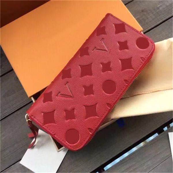 

2023 wallets fashion women clutch wallet single zipper wallets lady ladies long classical purse with orange box, Red;black