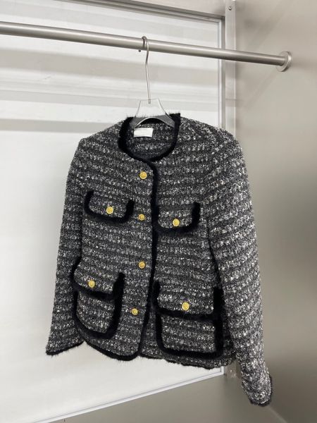 

women's jacket spring and autumn new style small fragrant style gold buckle pocket wool jacket white duck down filling atmosphere feeli, Black;brown