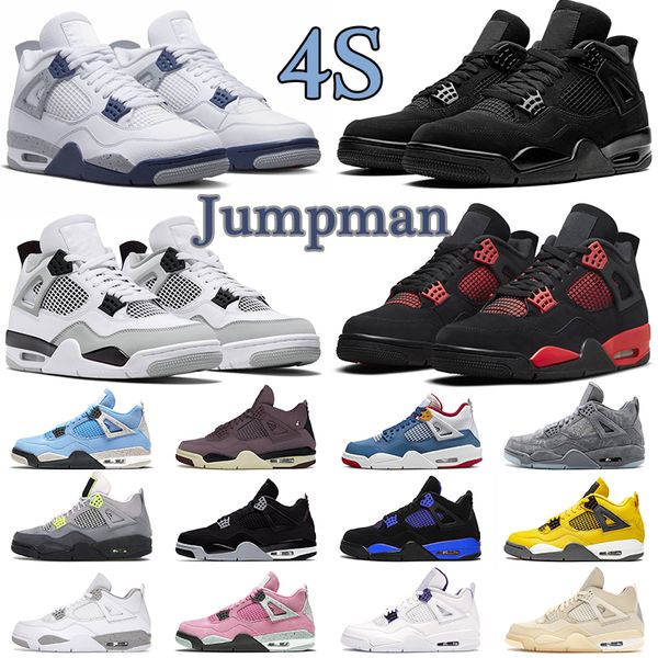 

red thunder jumpman 4 4s basketball shoes mens athletic shoe military black midnight navy black cat university blue men women outdoor sport, White;red