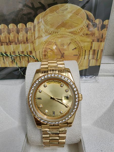 

with original box luxury watches 41mm mens 18k yellow gold dial bigger diamond automatic fashion brand men's watch wristwatch 2023, Slivery;golden