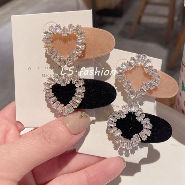 

velvet rhinestone heart ribbon hairpin for women girls vintage head bangs clips headdress female hair accessories 1508, Slivery;white