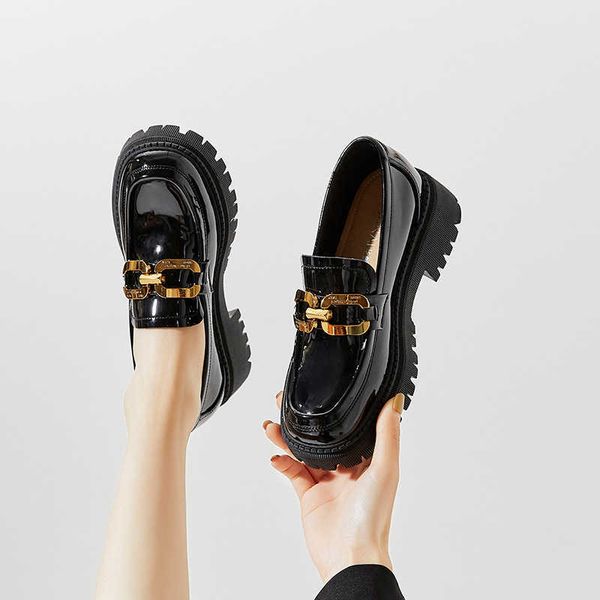 

dress shoes spring new thick sole women's jk uniform with one foot on patent leather soft sole single shoes, Black