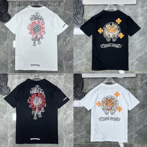 

men's classic luxury t shirt brand short sleeve tees men women sanskri letter horseshoe couple t-shirs designer polos tshirs cross tee, White;black