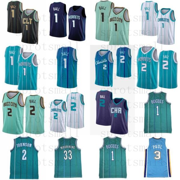 

mens 1 lamelo ball city basketball jerseys tyrone bogues 2 larry johnson 33 alonzo mourning 3 chris paul retro shirt, Black;red