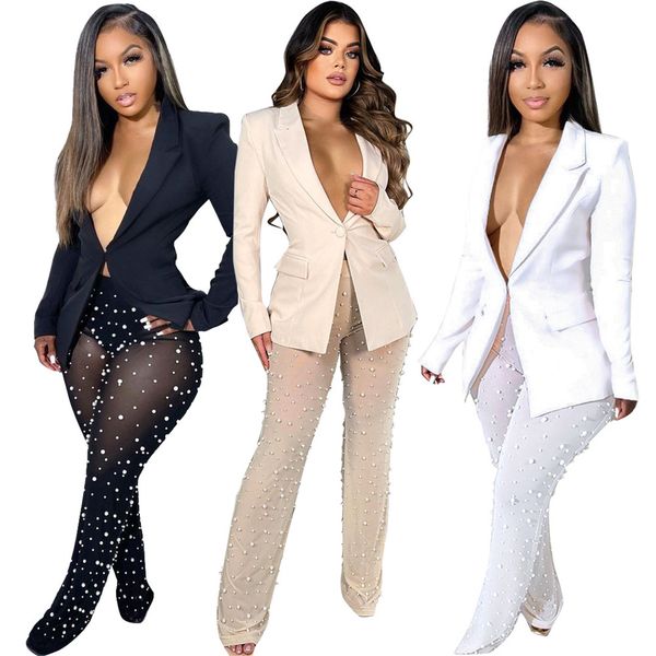 

designer business suits for women tracksuits spring clothes autumn elegant office lady blazer and mesh patns matching two piece sets see thr, Gray