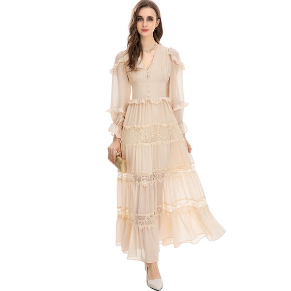 

women's runway dresses v neck long sleeves embroidery ruffles elegant fashion designer vestidos prom, Black
