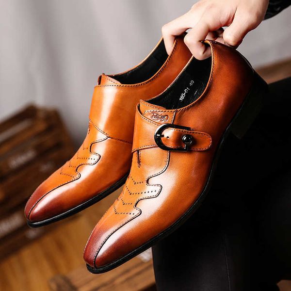

dress shoes italian fashion men shoes monk strap genuine leather, Black