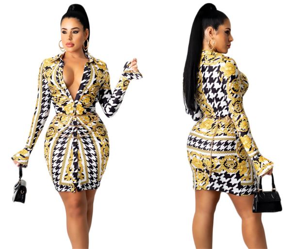 

fashion womens casual dress designer one-piece skirts women dress long sleeve high collar printed irregular dresses female size s-2xl, Black;gray