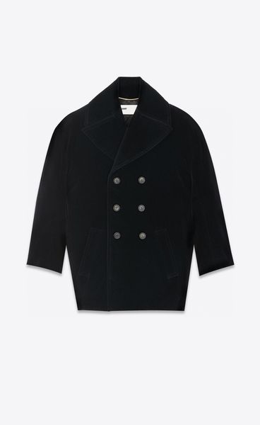 

women's wool autumn and winter cotton coat oversized navy double-breasted coat flat lapel collar six-button open and close design lette, Black