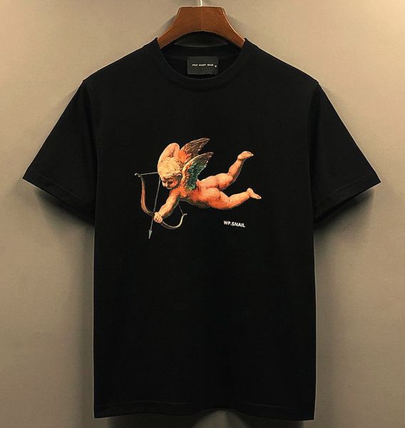 

street fashion brand 2023 spring men women printing angel cotton loose casual couple short sleeve t-shirt mens tshirts designers clothes stu, White;black