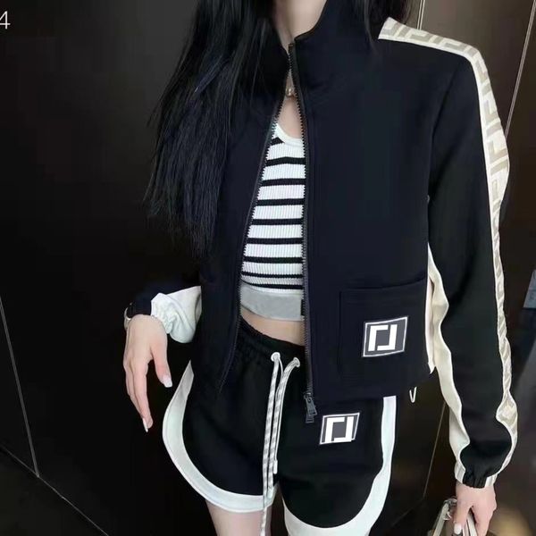 

designer women jackets two piece sets pants short clothes outerwears stand collar luxury brand clothing long sleeves leisure style sportswea, White
