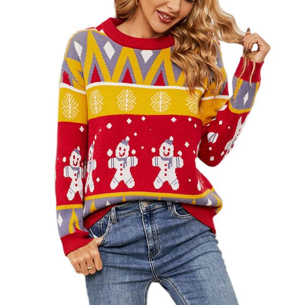 

new year pullover women's sweaters casual lady geometric jacquard knitted blouse with long sleeves rib stiches cuff fall winter christ, White;black