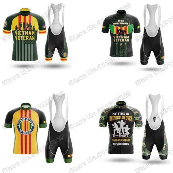 

2021 vietnam veteran mens cycling jersey set summer cycling clothing road bike shirts suit bicycle bib shorts mtb wear maillot, Black;red