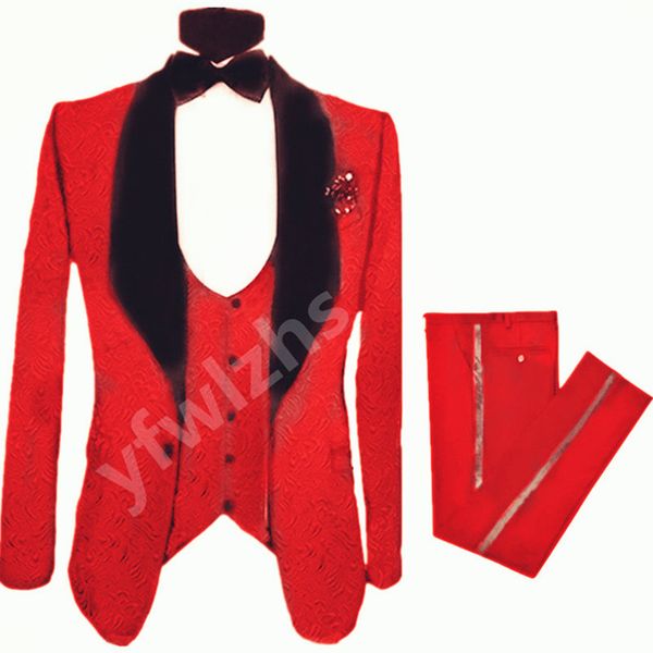 

handsome embossing groomsmen shawl lapel groom tuxedos mens wedding dress man jacket blazer prom dinner suits jacket pants tie vest w1129, Black;gray