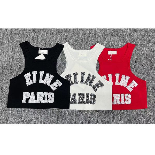 

fashion shirt brand summer women women's tanks t new 3 color sleeveless letter pattern sequin o-neck crop casual vest, White