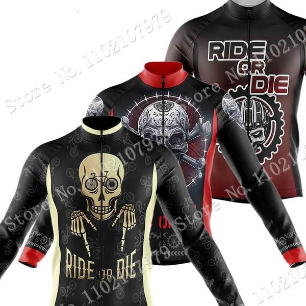 

maillot 2022 ride or die cycling jersey long sleeve mens skull clothing race road bike shirts bicycle mtb uniform, Gray;blue