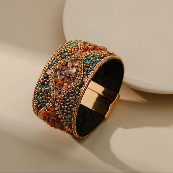 

bohemian retro women's bracelet punk style full rhinestone handmade beading personality charm female bangle cuff jewelry woman, White