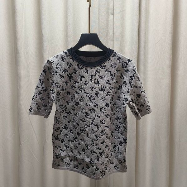 

2023 design women's knits sweaters spring summer pattern knit pullover women sweater o-neck elegant short sleeve ladies knit, White