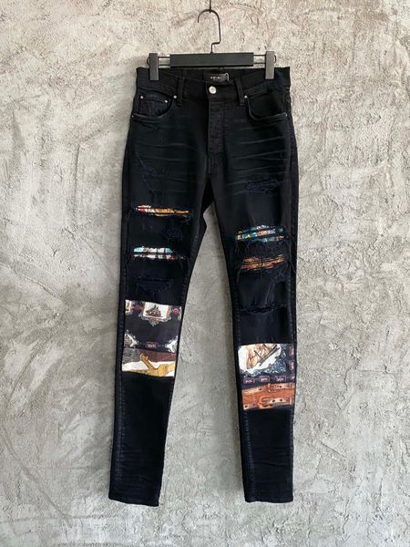 

2023 fashions mens distressed ripped skinny black designer jeans ~ us size 28-36 jeans ~ mens slim motorcycle moto biker causal denim pants, Blue