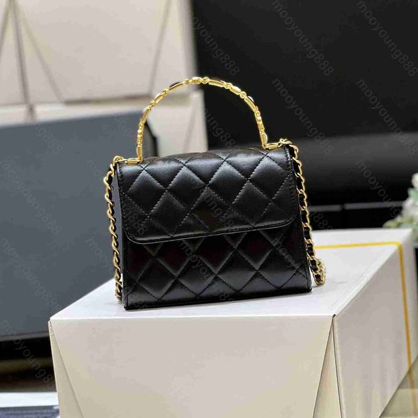 

10a tier mirror quality luxuries designers enamel handle flap bag womens real leather lambskin quilted black purse mini shoulder box bag