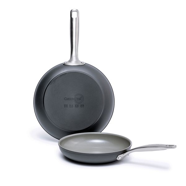 

greenpan chatham healthy ceramic nonstick 8" and 10" open skillet fry pan set gray