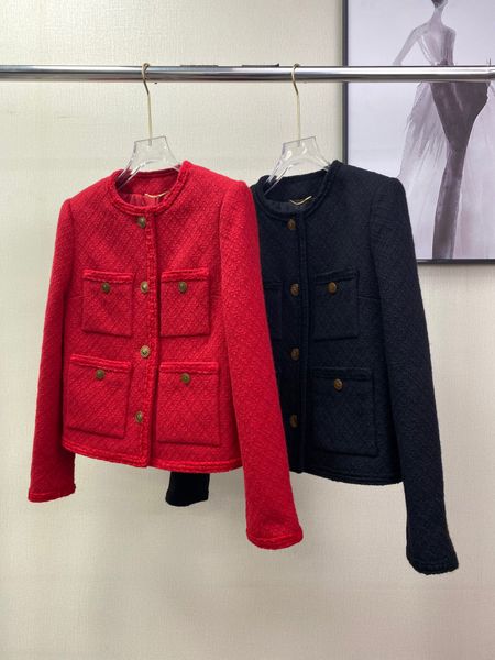 

women's jacket jacket new tweed imported original wool woven fabric classic versatile vintage elegant clean, Black;brown