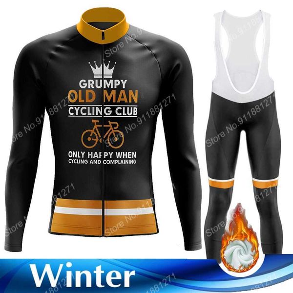 

suit grumpy old man 2021 winter long sleeve clothing cycling jersey set road bike suit bicycle pants bib mtb maillot culotte, Black;red