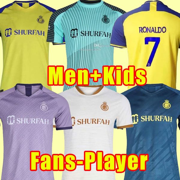 

soccer jerseys al nassr fc ronaldo 2022 2023 22 23 cr7 gonzalo martinez talisca ghislain konan vincent aboubakar men kids football kit shirt, Black;yellow