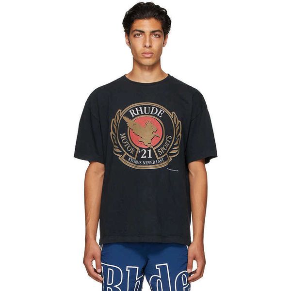 

2023 new men's t shirt north american high street brand rhude motor sports storms never last women's short sleeve summer, White;black